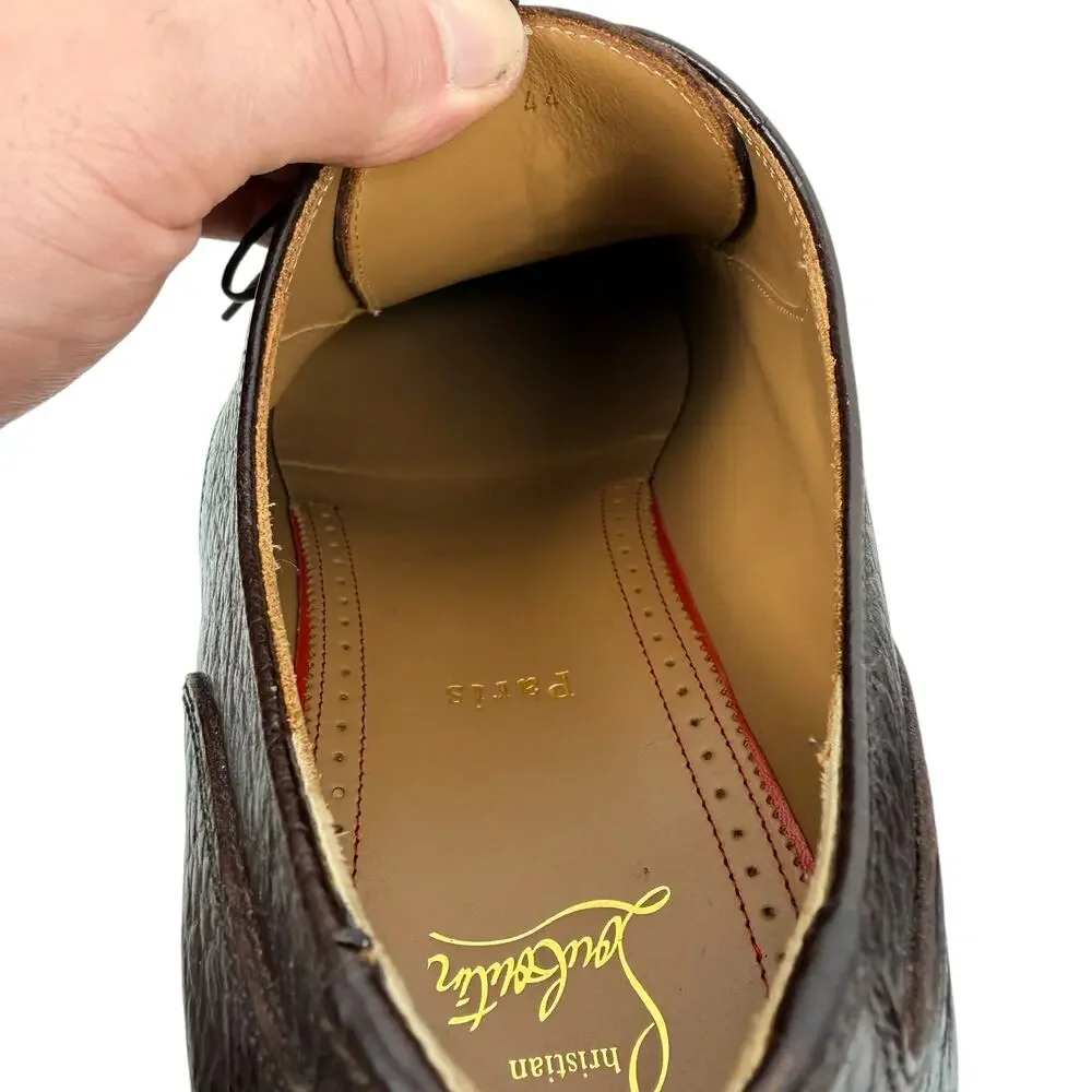 Christian Louboutin Davisol Grained Leather Lug Sole Derby Shoes Brown Size 44